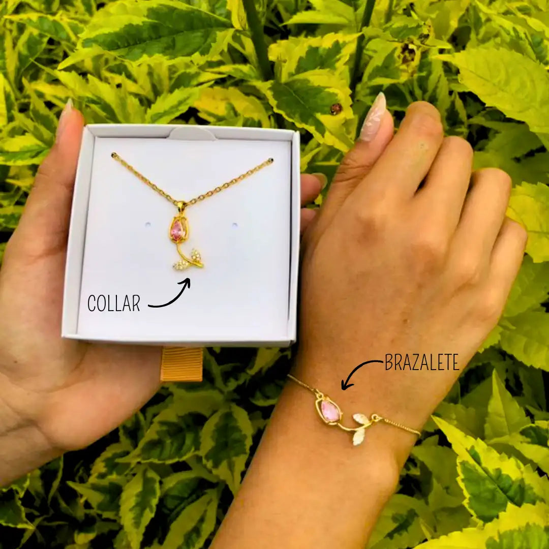 El Regalo Perfecto 💝 Collar + Pulsera Blanca Tulipán con Caja de Regalo GRATIS
